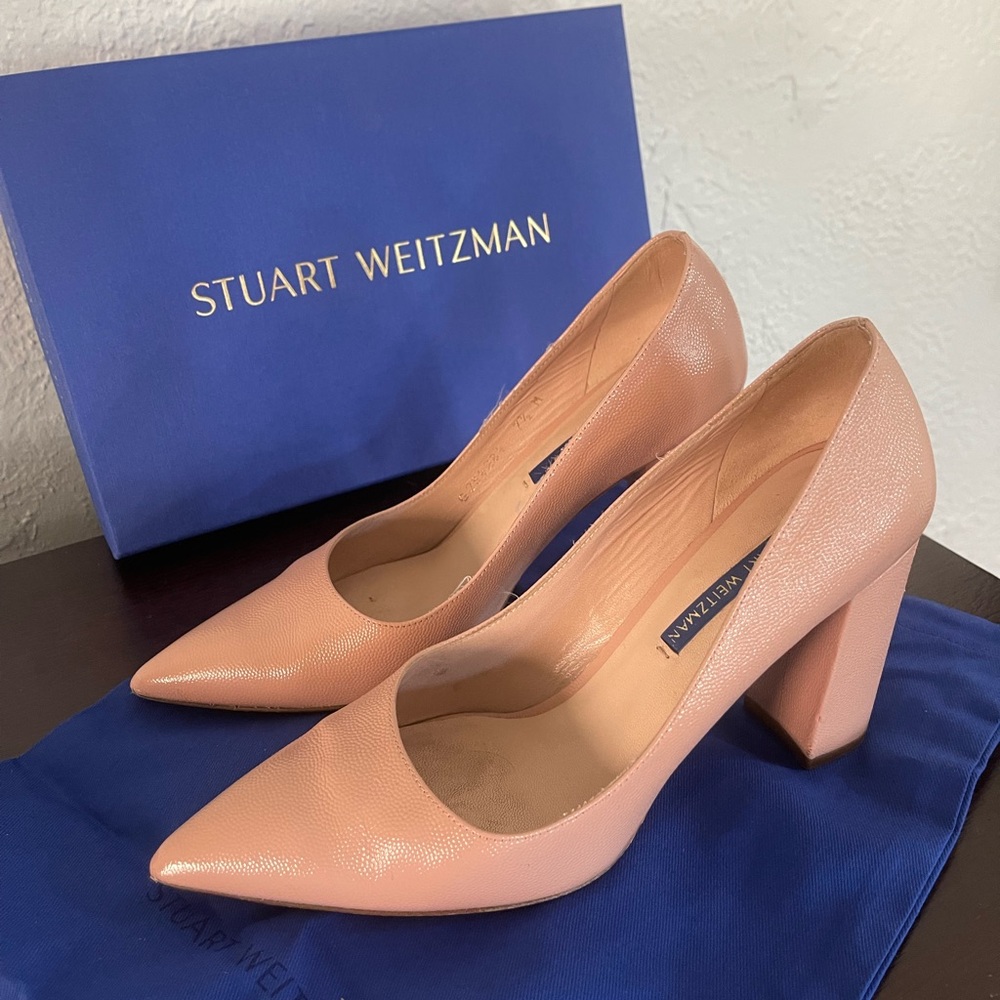 Stuart Weitzman Laney Heels In Cream Caviar Patent Leather Sz 7.5 Used condition